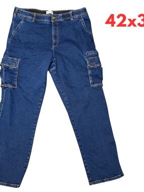 JOHN BLAIR Men's Cargo Pants Jeans 42x32 Dark Blue Work Relaxed Fit Tall #234